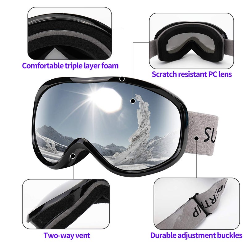 Supertrip Snow Ski Goggles Anti-Fog 100% UV Protection Snowboard Goggles Double Lens Over The Glasses Skiing for Men Women Youth(Black) - Image 4